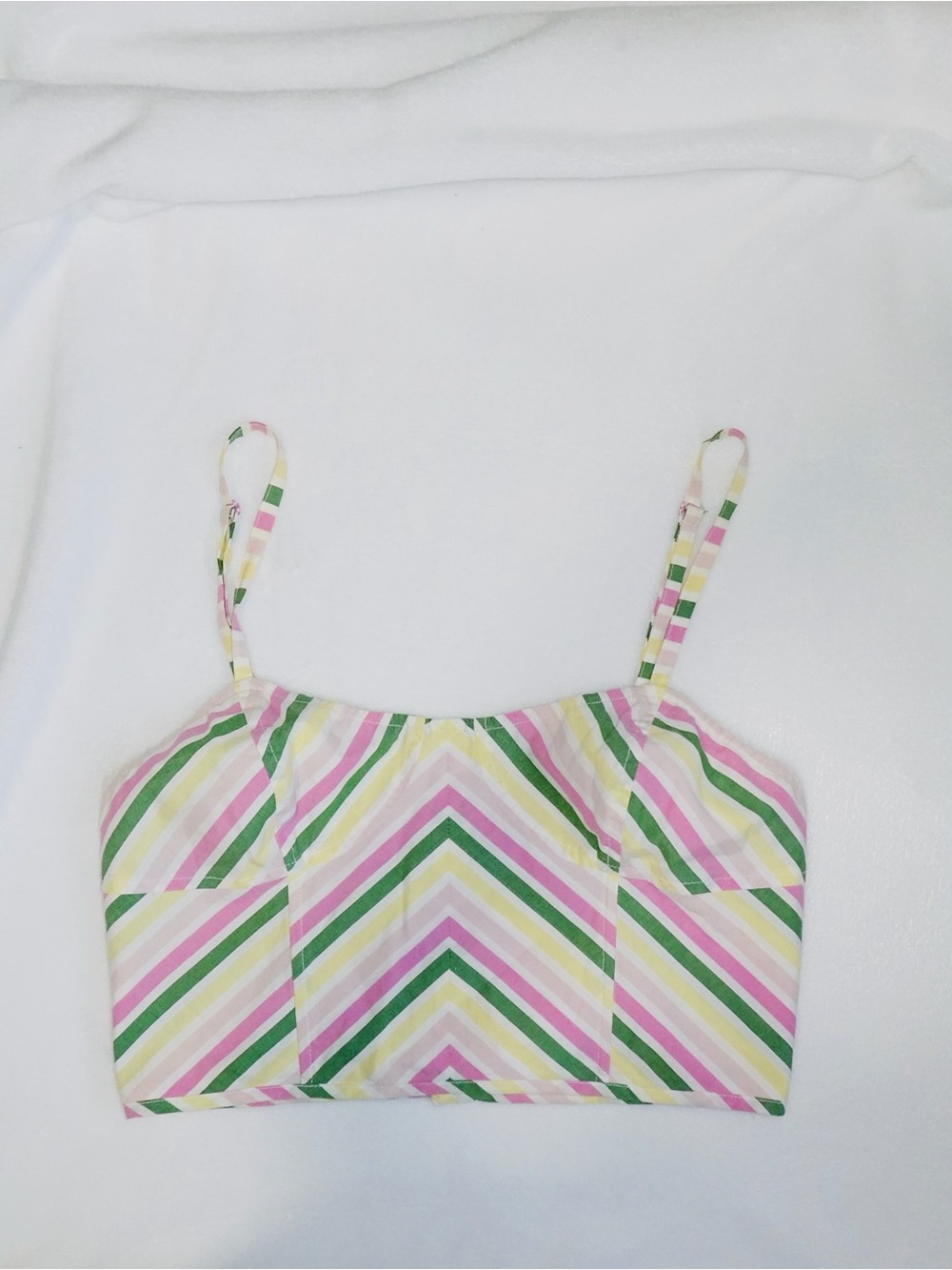 Metro Style Striped Chevron Crop Top in Pastel Pink, Green & Yellow